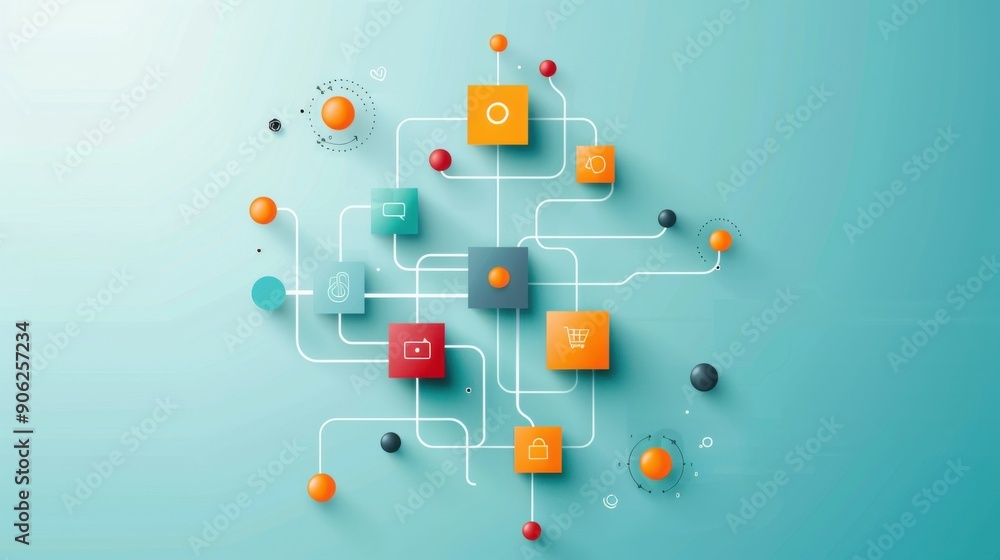 Poster decision pathways, flowchart with multiple outcomes, flat design illustration