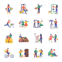 Basic RGBBundle of 16 Shopping Spree Flat Illustrations 

