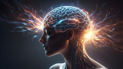 glowing effect light flares and soft shadows highlight the cerebral and dynamic elements.