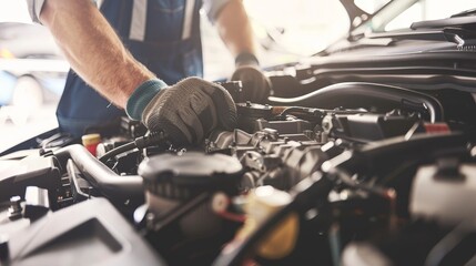 Master mechanic meticulously repairing car engine in specialized automotive repair workshop