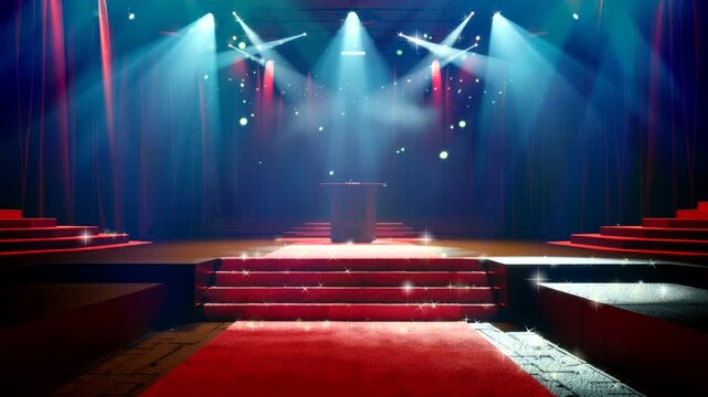 luxury podium or stage with red carpet and spotlights for perform video looping background