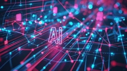 Obraz premium Futuristic AI Neural Network Visualization in Vibrant Digital Setting