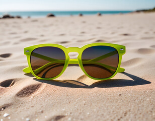 Green Sunglasses on Sandy Beach Close-Up Generative AI