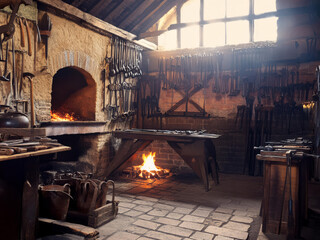 old metal workshop with tools