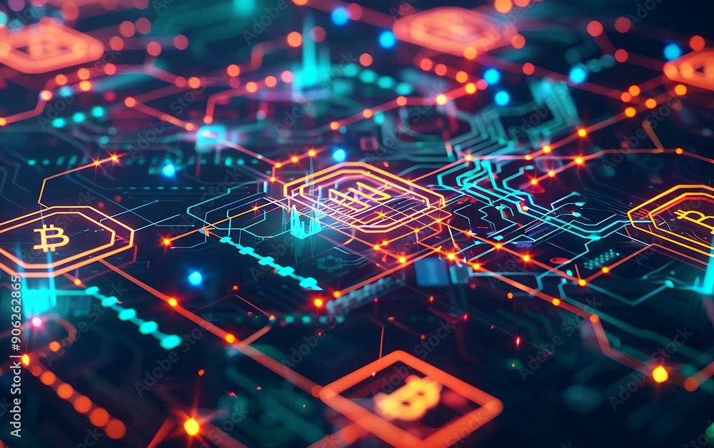 Aufkleber digital interface showcasing blockchain icons, secure transaction paths, and virtual asset managemen