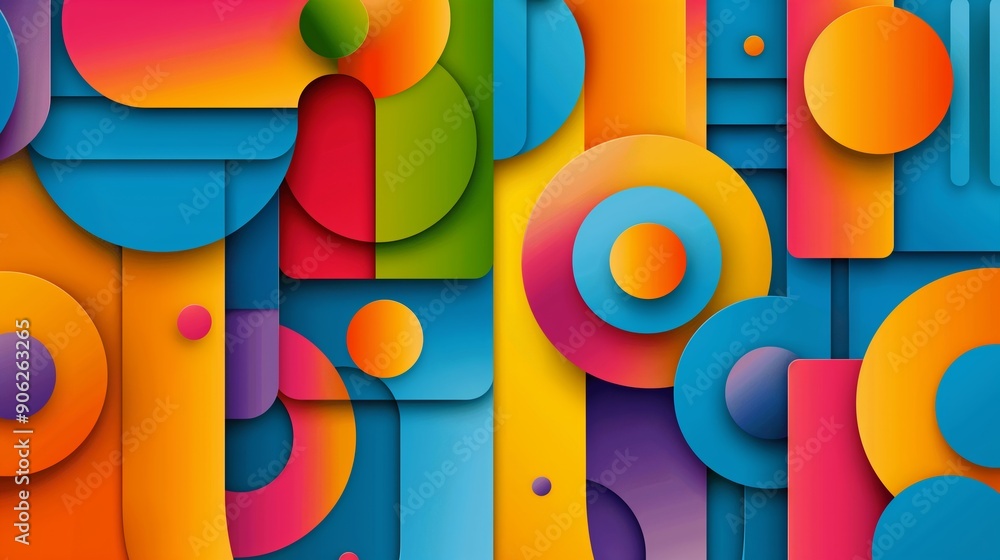 Poster a colorful abstract painting with many different shapes and colors. the painting is full of energy a