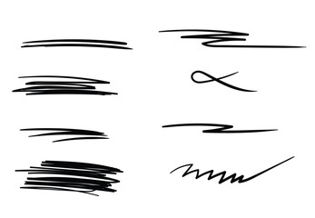 Hand draw strokes lines on transparent background. drawn with a pen. set of hand drawn marker lines. brush lines