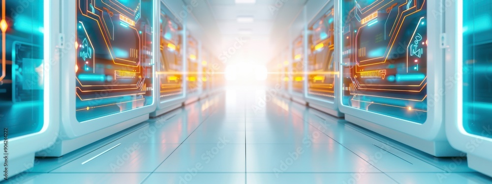 Poster hybrid monitoring and data centers with sleek aesthetics, hybrid monitoring data, cutting-edge techn
