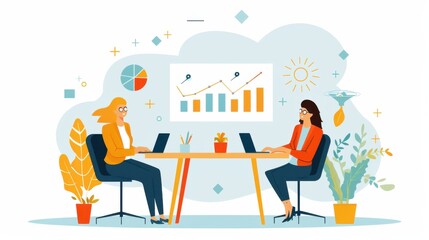 Naklejka premium Hybrid team planning, strategic meeting with remote input, flat design illustration