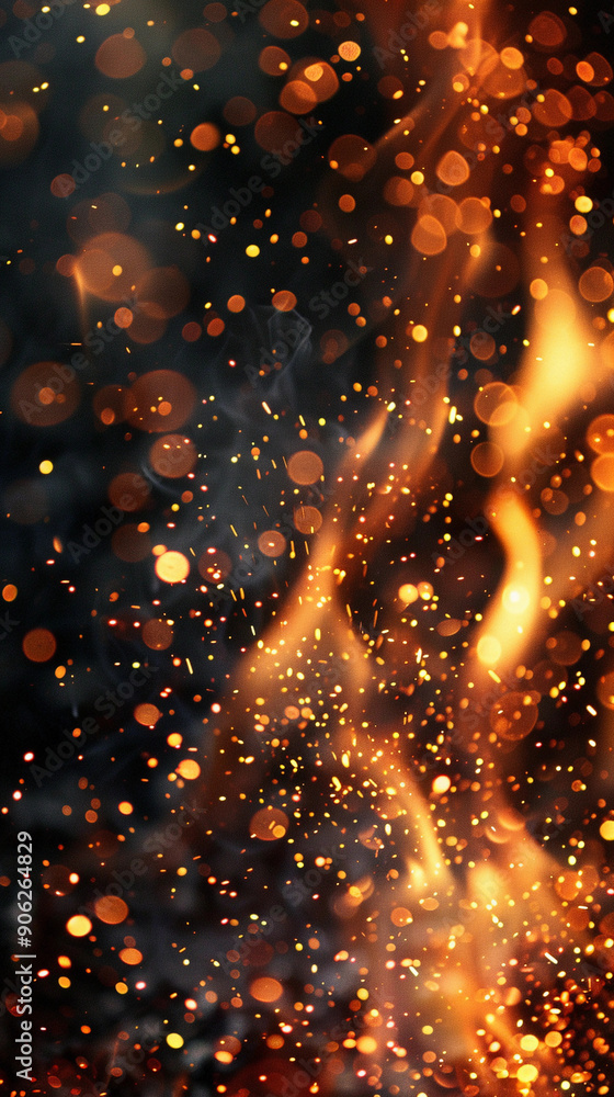 Poster sparks fly and illuminate the darkness, creating a mesmerizing display of fire's movement and energy