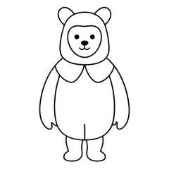 Cute Halloween Bear Standing Line Art Illustration.