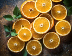 Obraz premium top view of slices of oranges 