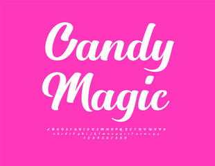 Vector cute label Candy Magic. Beautiful Cursive Font. Trendy Alphabet Letters and Numbers set.
