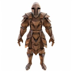 3D Render, Low Poly style of wooden plank armor set, on isolated white background