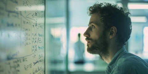 Close-up of a researcher's notes and formulas on a whiteboard, emphasizing theoretical research