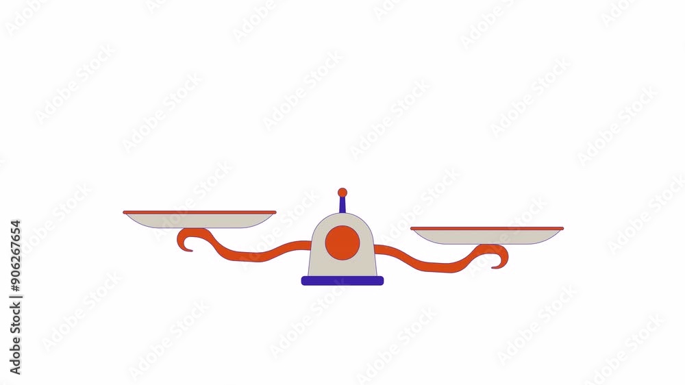 Poster balance scales line 2d object animation. judge righteousness. legal system. measure comparison flat 