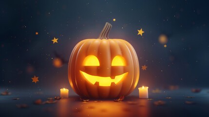 Charming 3D jack-o'-lantern with a happy face and glowing eyes
