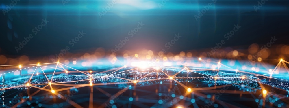 Poster modeling the impact of decentralization on smart devices, visualized as interconnected nodes in a gl