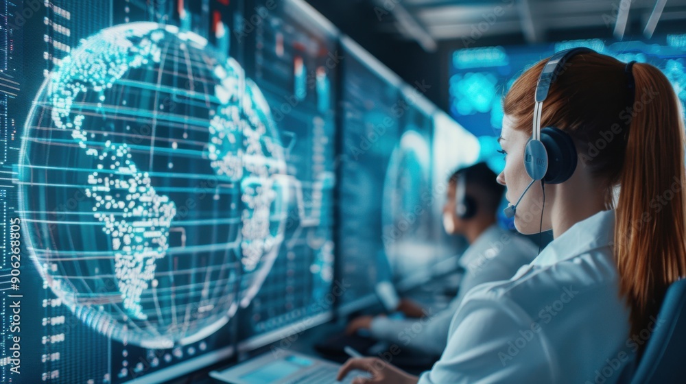 Poster professional team working in a high-tech cybersecurity command center, cybersecurity training, secur