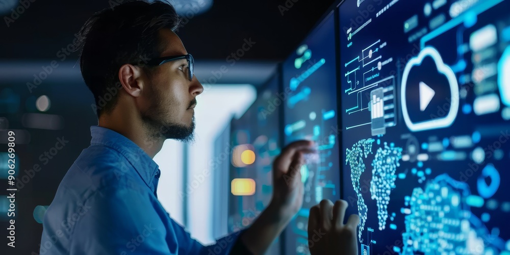 Aufkleber A software developer deploying updates to a cloud platform, showcasing cloud computing and digital transformation