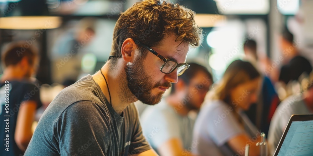 Aufkleber A programmer attending a hackathon event, coding under pressure to innovate and solve challenges in real-time