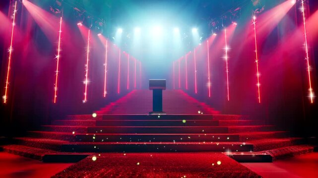 luxury podium or stage with red carpet and spotlights for perform video looping background