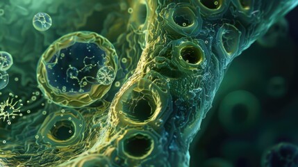 Intricate Microscopic World: Close-Up of Single-Celled Organism Revealing Cellular Organelles