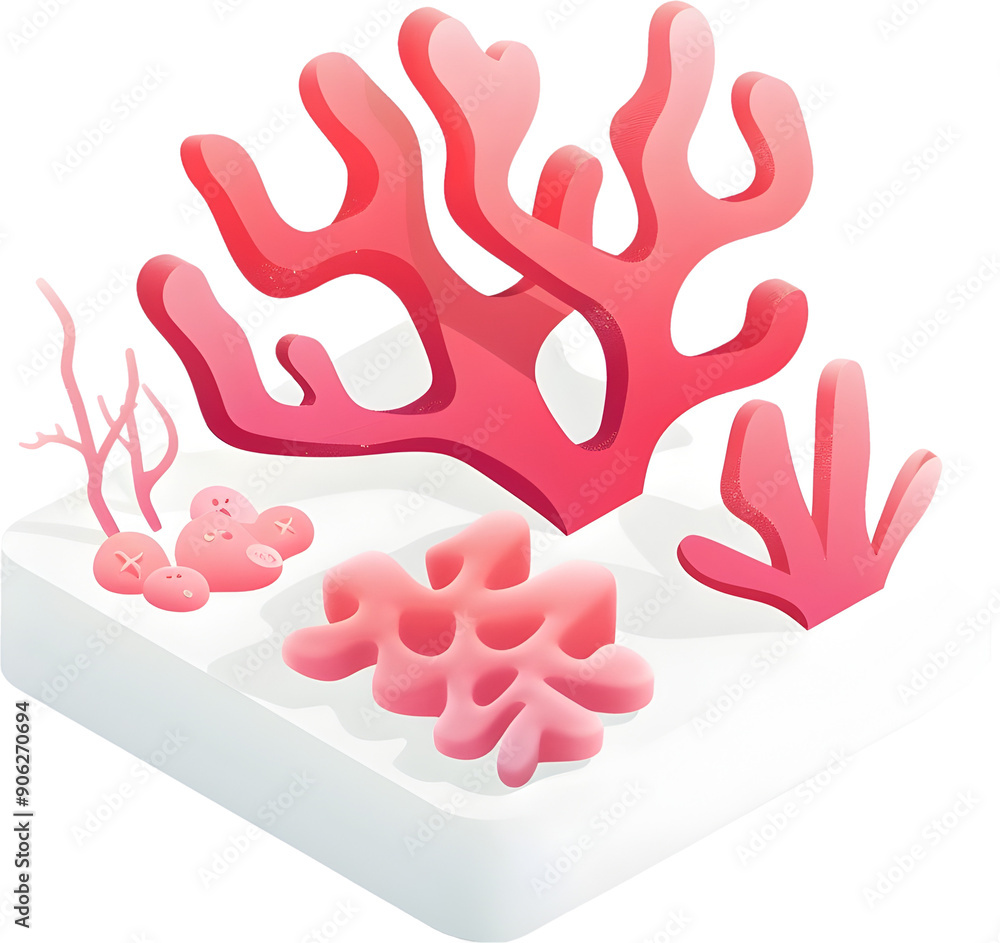 Poster vibrant isometric coral reef icon with minimalist pink and red design for ui and branding
