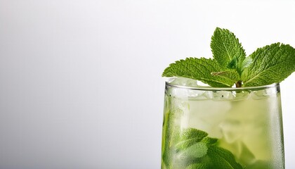Refreshing mint cocktail in a glass, perfect for summer gatherings and celebrations, showcasing vibrant green leaves.