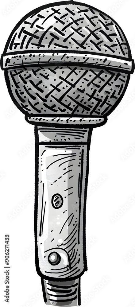 Poster stylish doodle microphone icon with playful and whimsical silver design for ui and digital