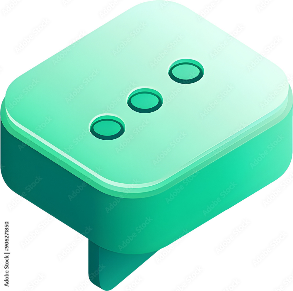 Poster minimalist isometric green chat bubble icon for ui and digital interfaces