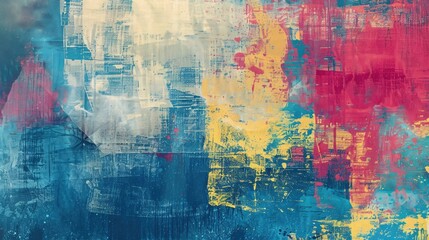 Abstract Grunge art with Indian inspired motif in blue crimson light yellow