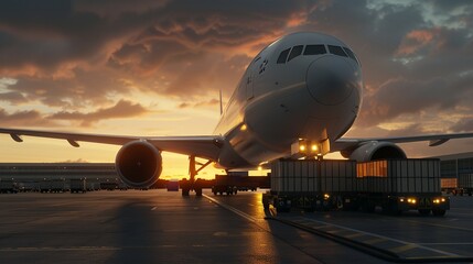 Airplane loading freight at a market terminal, vibrant and detailed scene, dynamic global trade hub, photorealistic and lively 8K , high-resolution, ultra HD,up32K HD