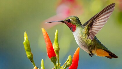 Fototapeta premium Hummingbird in the wild. Beautiful extreme close-up. Chilli.