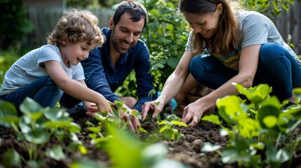 Happy Family Planting a Garden Together for National Gardening Week in High-Resolution 8K with Sharp Focus and Deep Depth of Field