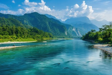 Fototapeta premium Serene river flowing through mountains