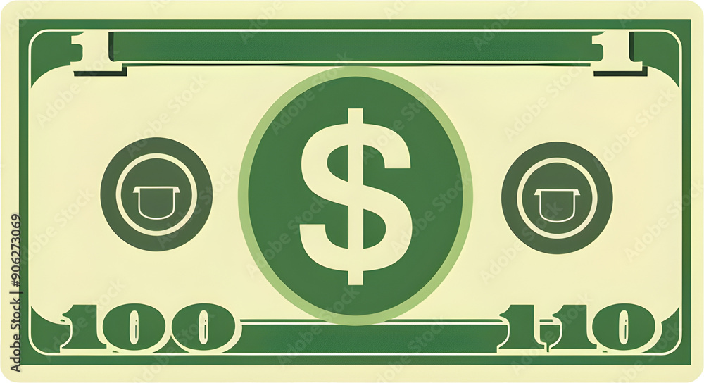 Poster flat icon of green dollar bill with minimalist design for ui and ux