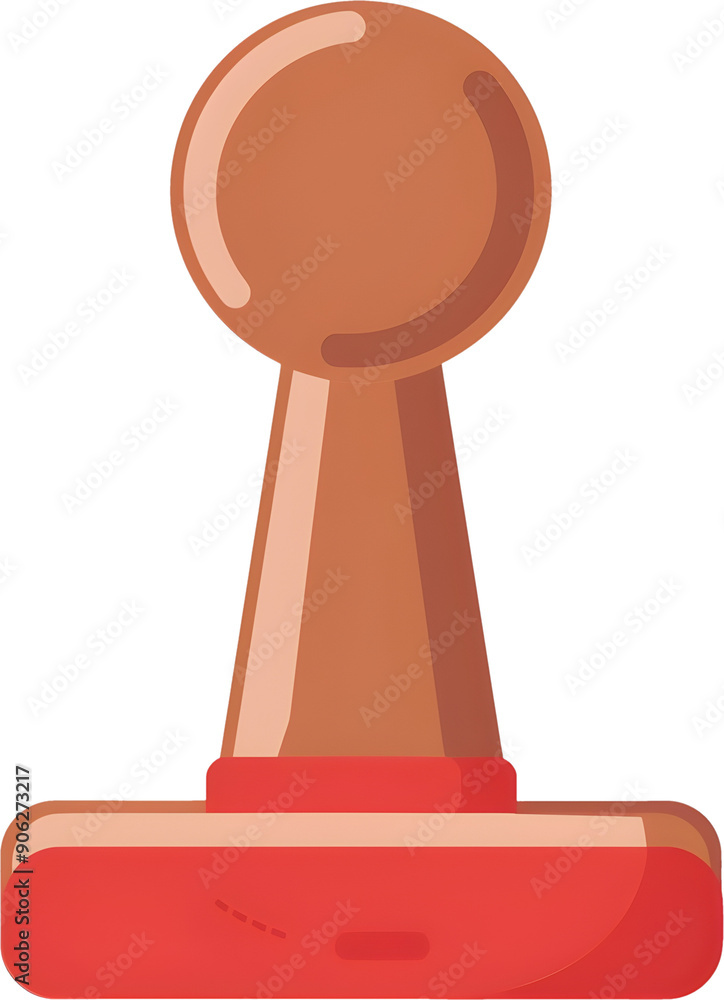 Poster flat icon of a minimalist and simple rubber stamp with brown handle and red base for ui design