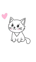 cute cat with pink heart, illustration