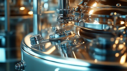Close-Up of Food Production Machine with Stainless Steel Mixers Blending Ingredients