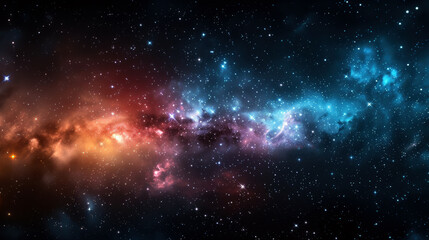 A galaxy with a blue and red swirl. The blue and red swirls are the colors of the rainbow