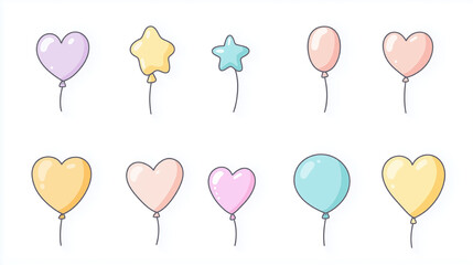 可愛いパステル風船アイコンコレクション – デザインに最適なカラフルバルーンセット