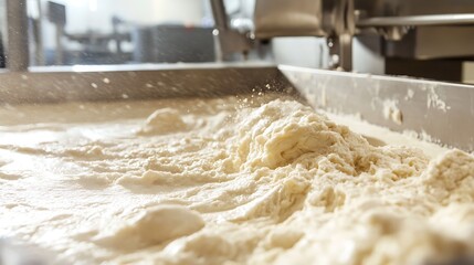 Close-Up of Automated Dough Kneading Machine Mixing Dough in a Bakery