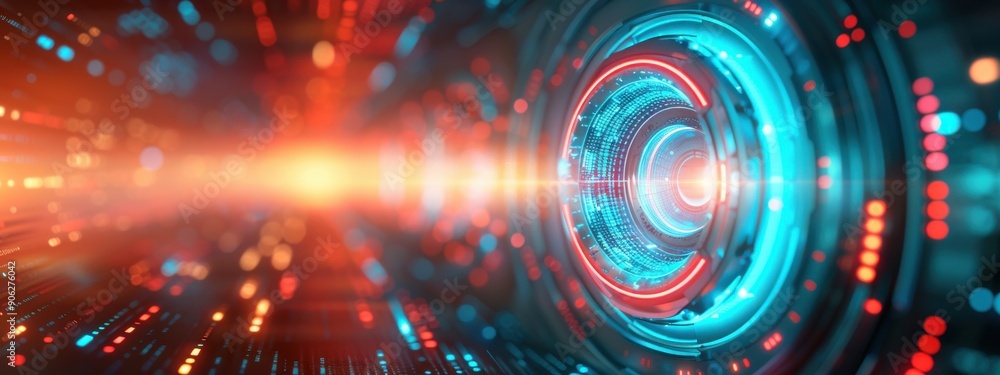 Poster symmetric encryption, holographic pseudonymity, advanced authentication, futuristic interface
