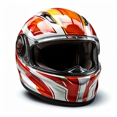 Modern motorcycle helmet with glossy finish isolated on white background.AI generated.