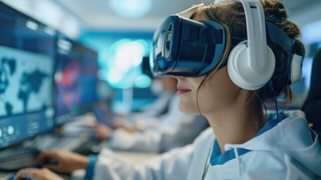 Virtual reality simulation for educational purposes, immersive and informative.