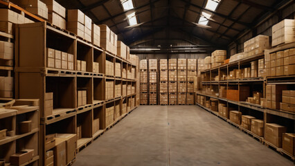 Fototapeta premium Lagerhalle mit vielen Kartons zum Versand . KI Generated