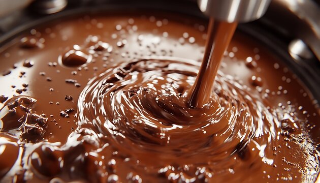Detailed Close-Up of Chocolate Tempering Machine Processing Liquid Chocolate