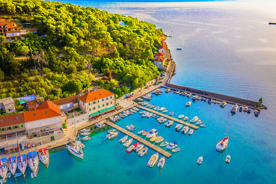 view of the port country in Jelsa town, Croatia, Dalmatia region