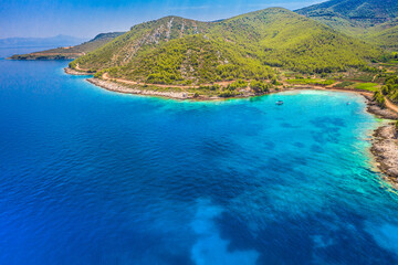 Obraz premium view of the sea and coast in Hvar island, Jlesa region, Croatia Mediterranean